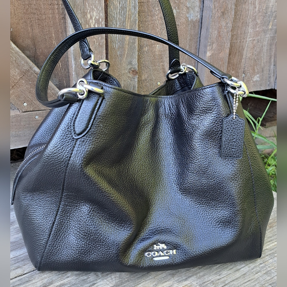 Coach Black Leather Shoulder Bag with Silver Hardware